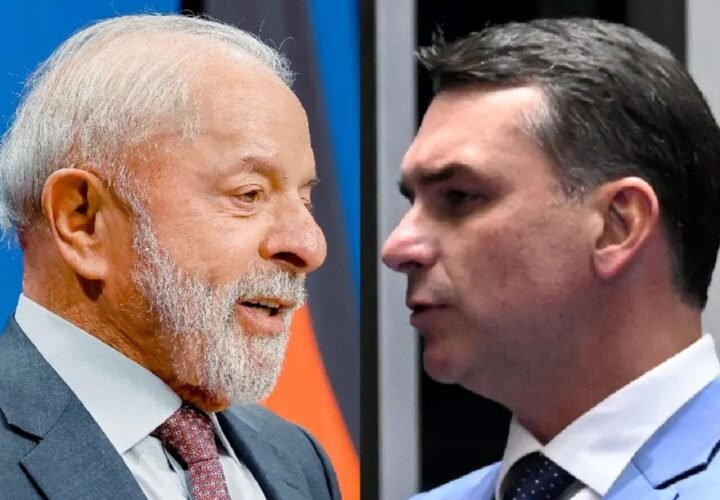 Montagem com Luiz Inácio Lula da Silva e Flávio Bolsonaro
