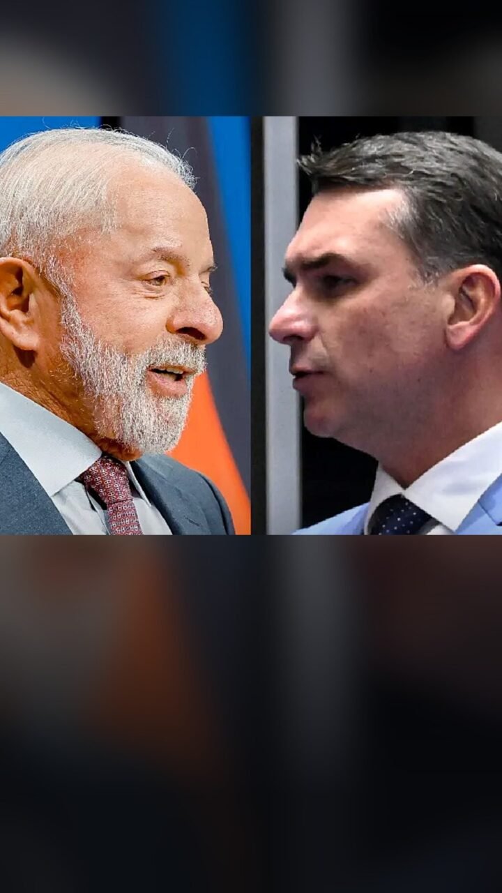 Montagem com Luiz Inácio Lula da Silva e Flávio Bolsonaro