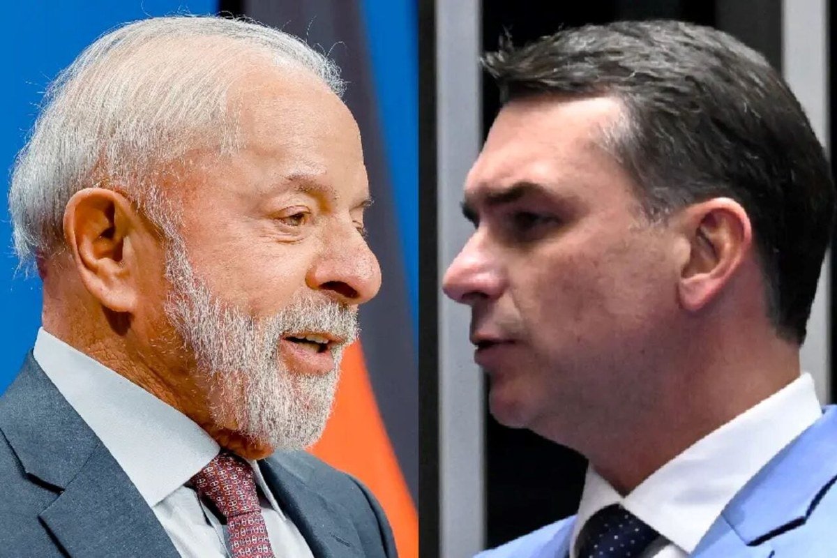 Montagem com Luiz Inácio Lula da Silva e Flávio Bolsonaro