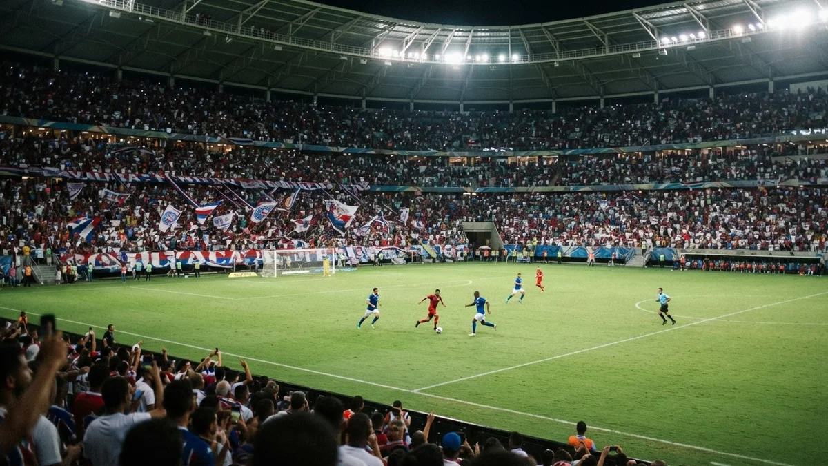 Estádio lotado em jogo noturno (imagem ilustrativa gerada por IA)